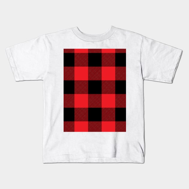 Black and Red Buffalo Plaid Large Check Checkered Pattern Kids T-Shirt by squeakyricardo